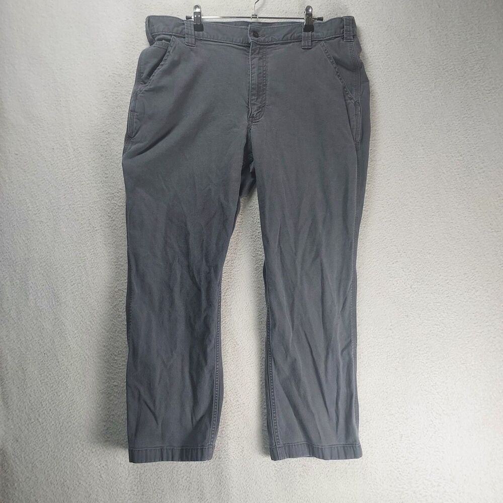 Carhartt Rugged Flex Mens Canvas Work Pants 38x28 Gray Relaxed Fit 102291